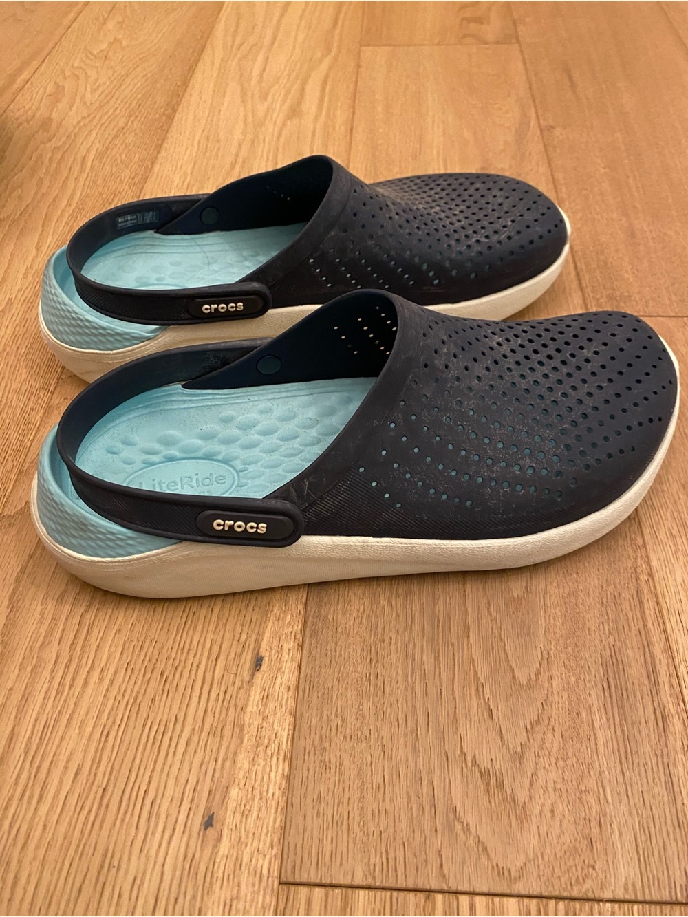 CROCS Navy Perforated Clog with Light Blue Insole and White Midsole